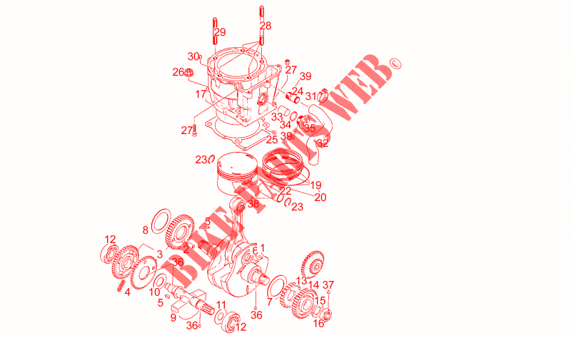 Arbre moteur   Cylindre pour Aprilia MOTO' 6.5 de 1995