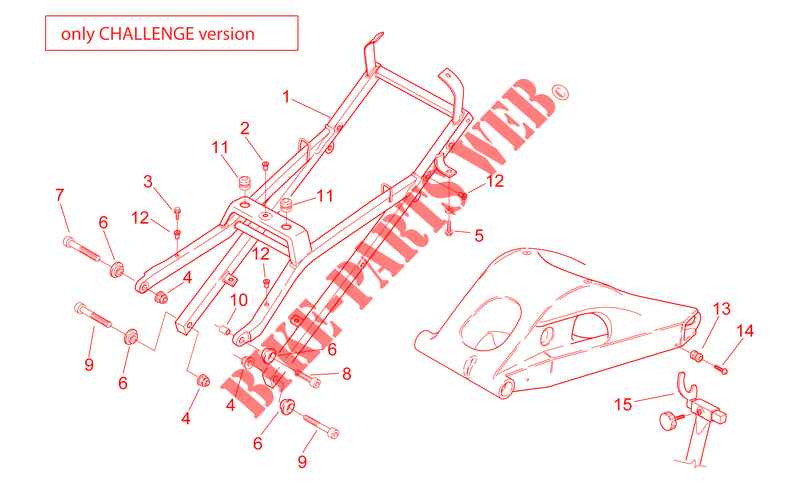 Accroche selle/Bras oscillant Version Challenge pour Aprilia RS 250 de 2000