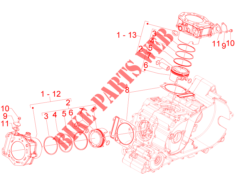 Groupe cylindre piston axe pour Aprilia SRV 4T 8V E3 de 2012